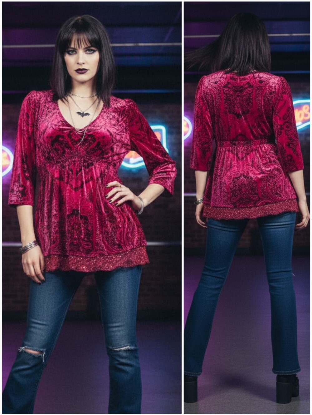 Energe M Vintage Y2K Whimsigoth Dark Romantic Fairy Grunge Velvet Babydoll Tunic